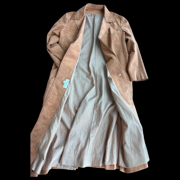 Vintage 70s Skinner Ultra Suede Trench Coat Camel Tan ILGWU Made USA Size 8/10 - Picture 7 of 10